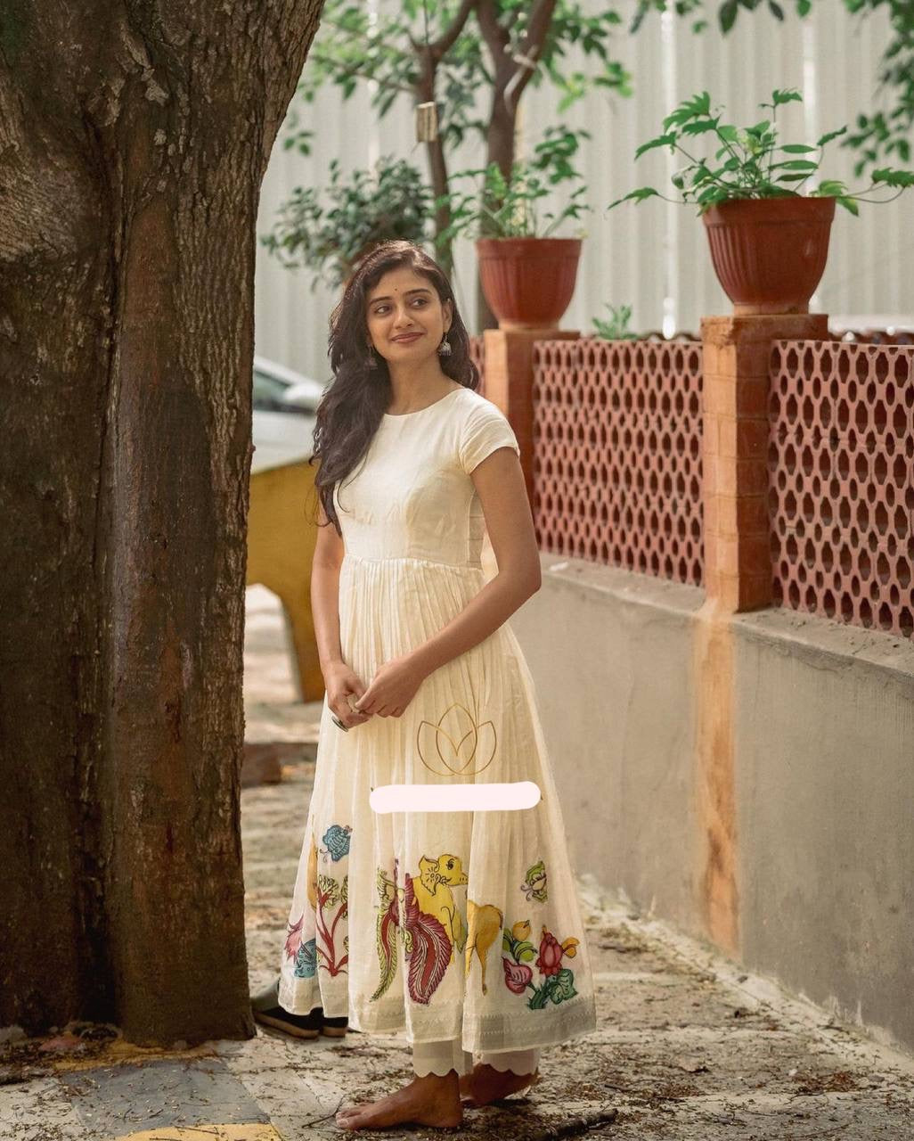 White Multi Kalamkari Print Festival Stunning Gown