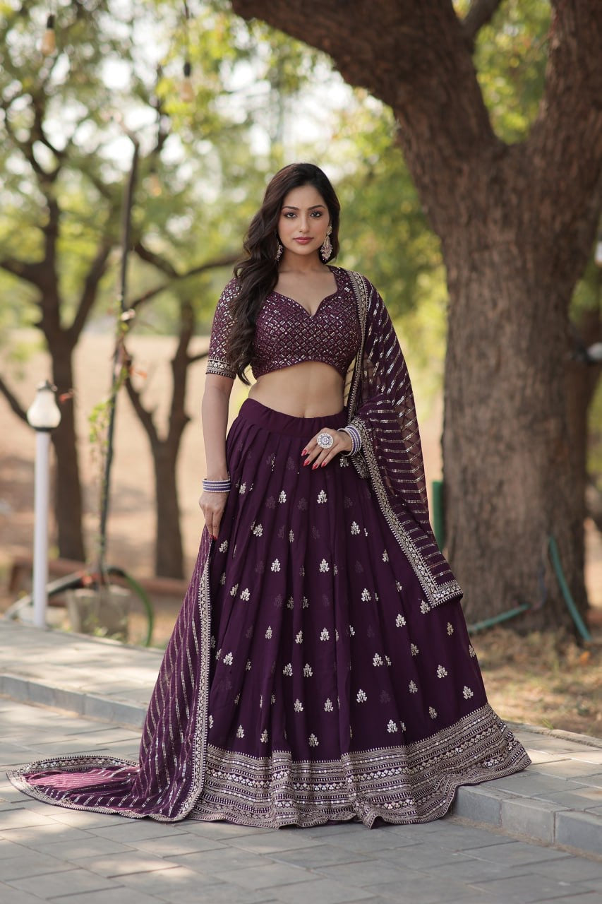 Functional Wedding & Party Designer Deep Purple Lehenga Choli