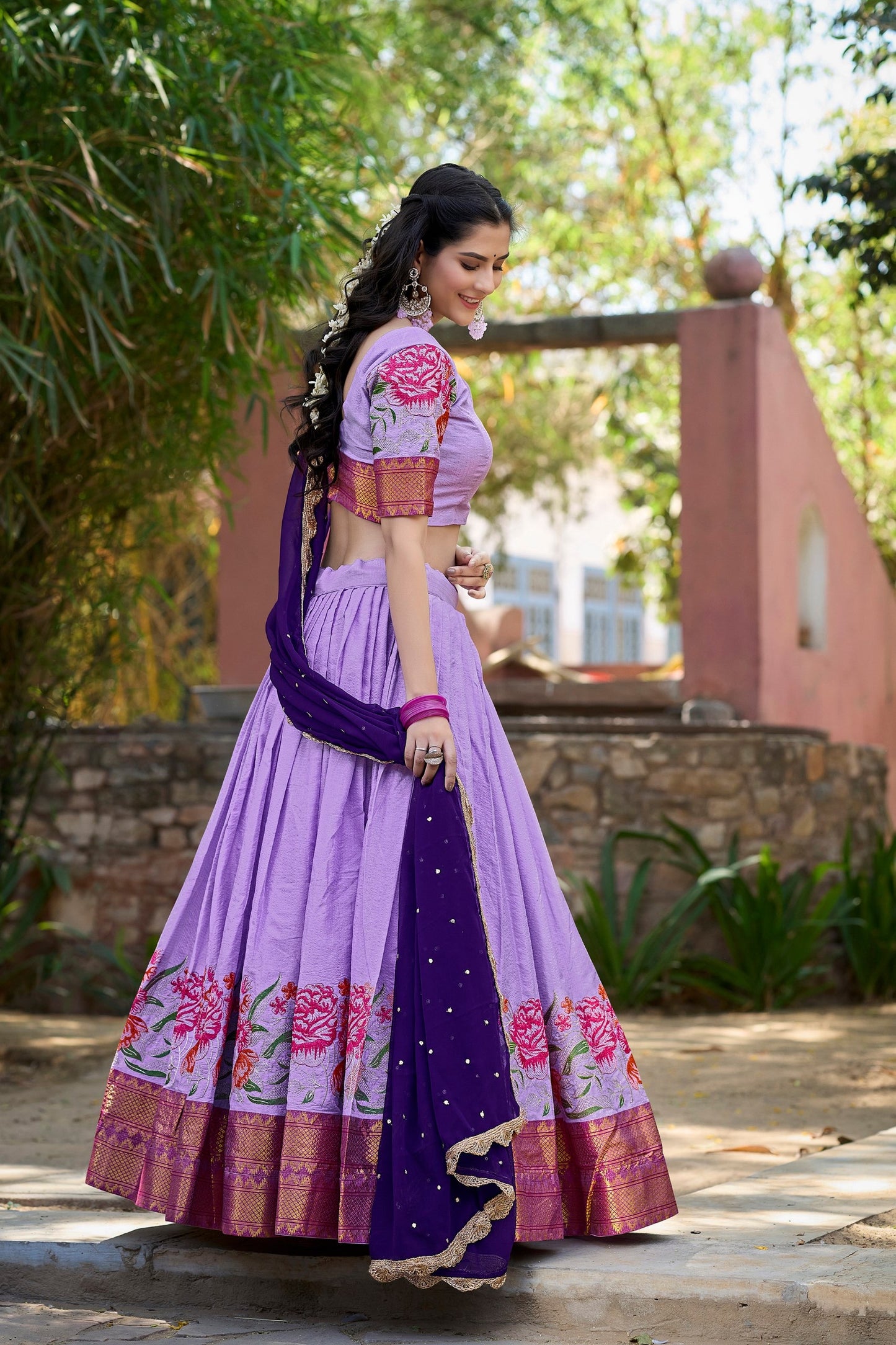 Ishaani Attention Stunning Cotton Silk Thread Embroidery Lehenga Choli Wid Drape Georgette Dupatta