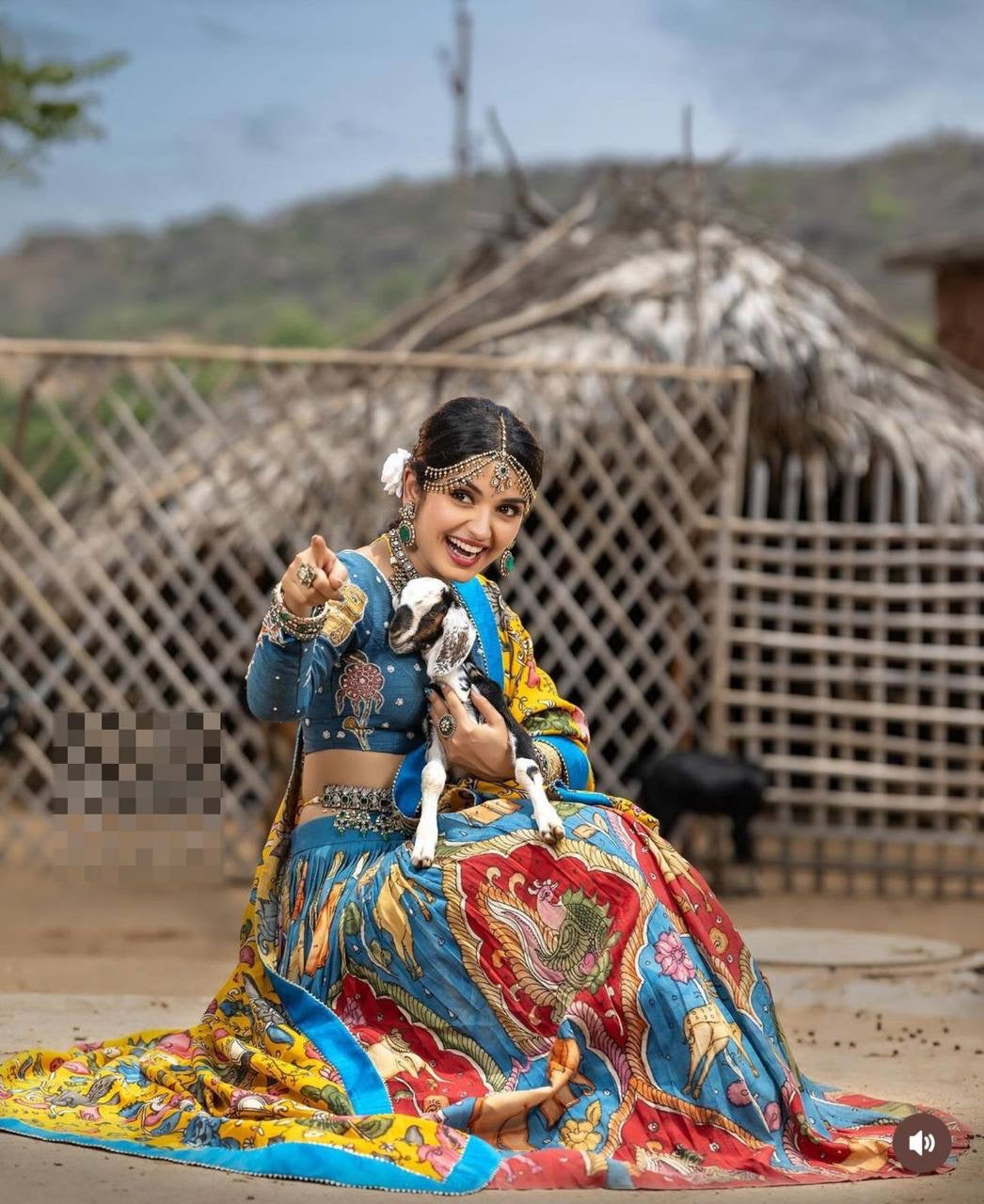 Sky Blue Wid Multi Kalamkari Print Lehenga Choli