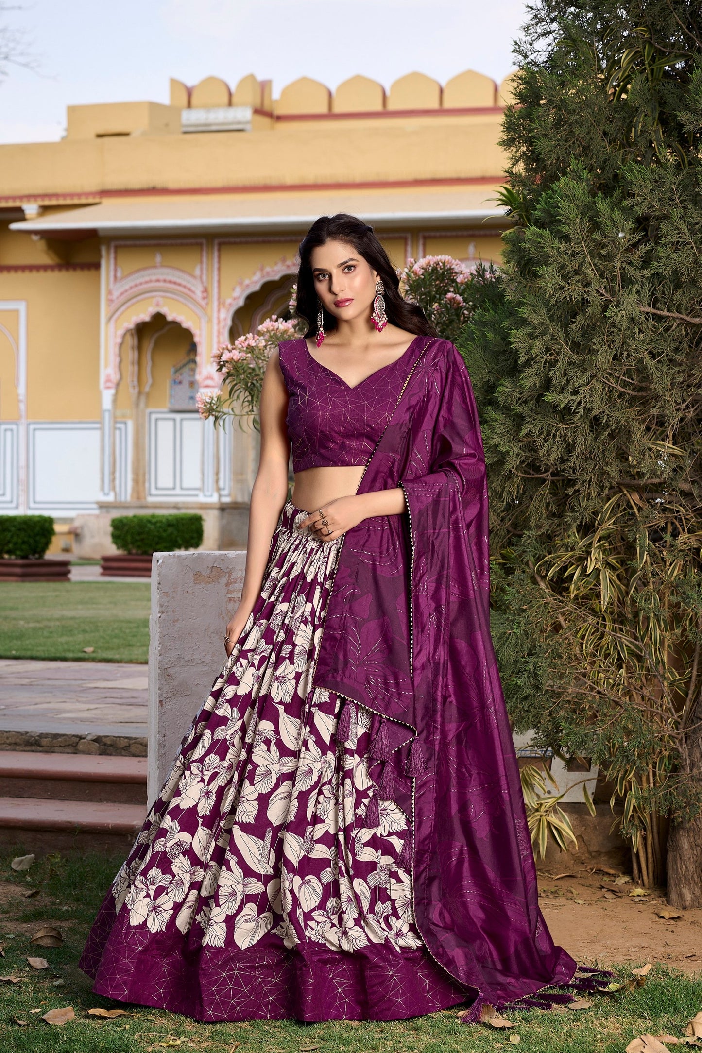 Ethnic Look Tussar Silk Printed Lehenga Choli for festive occasions