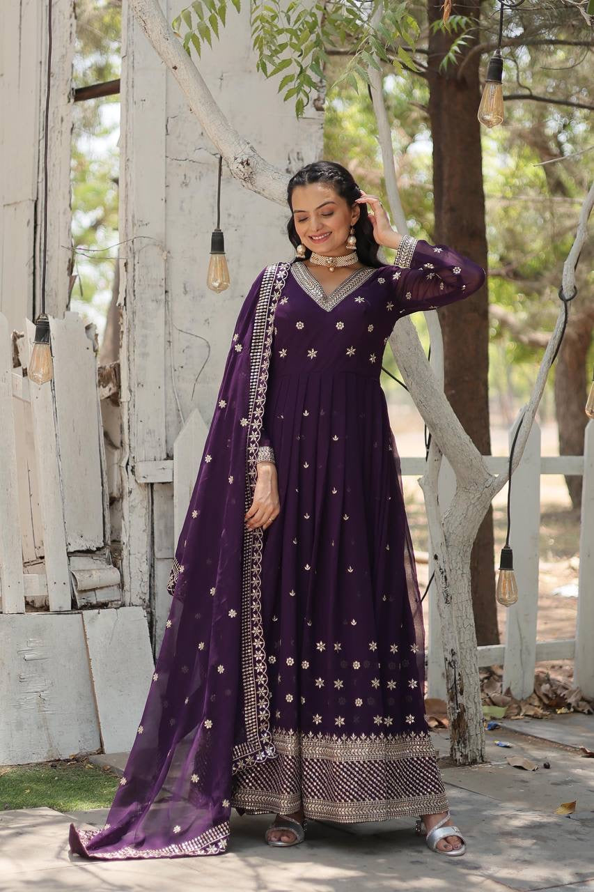 Modern Stylish Maroon & Purple Designer Anarkali Gown