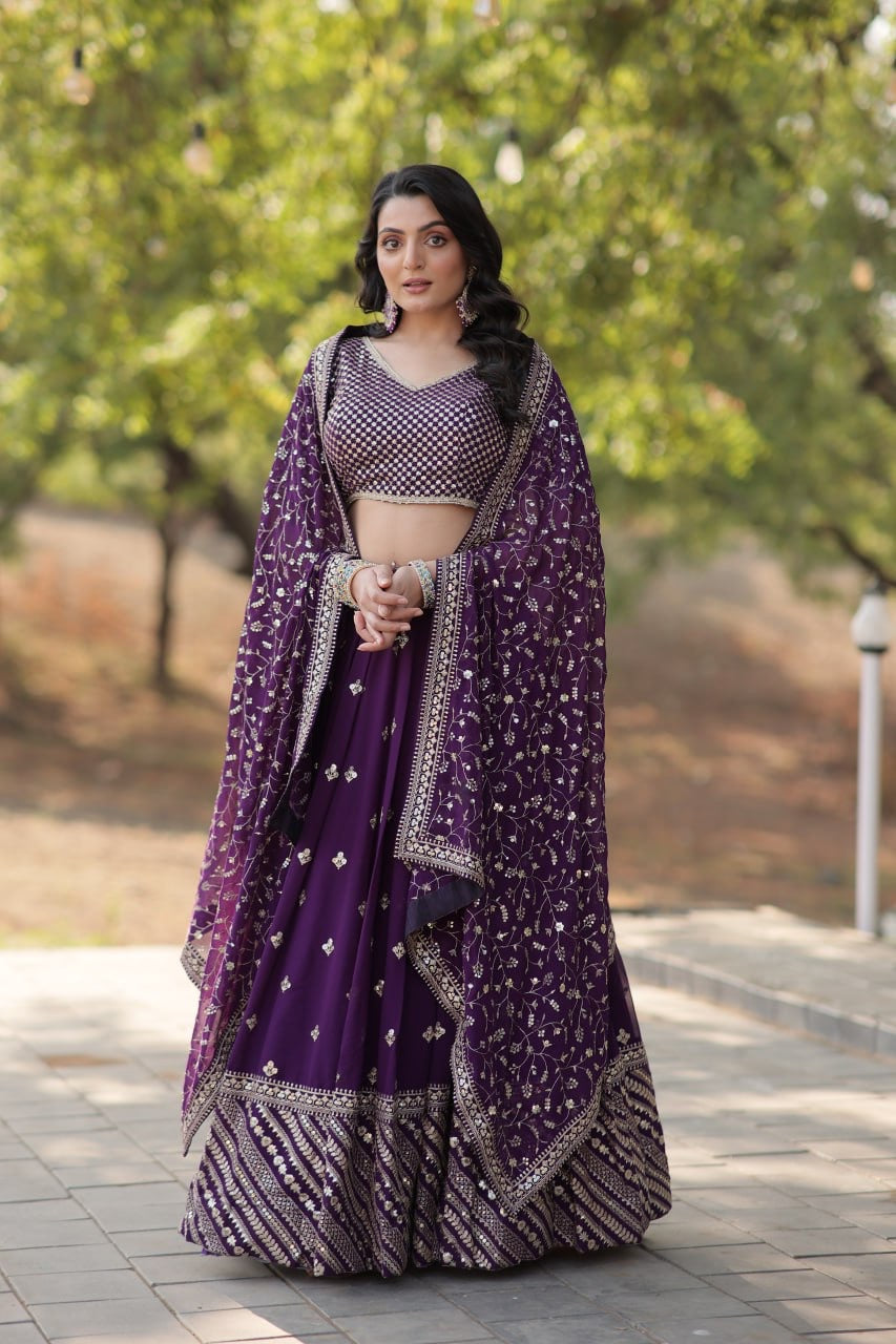 Blossom Purple Embroidery Worked Designer Modern Lehenga Choli