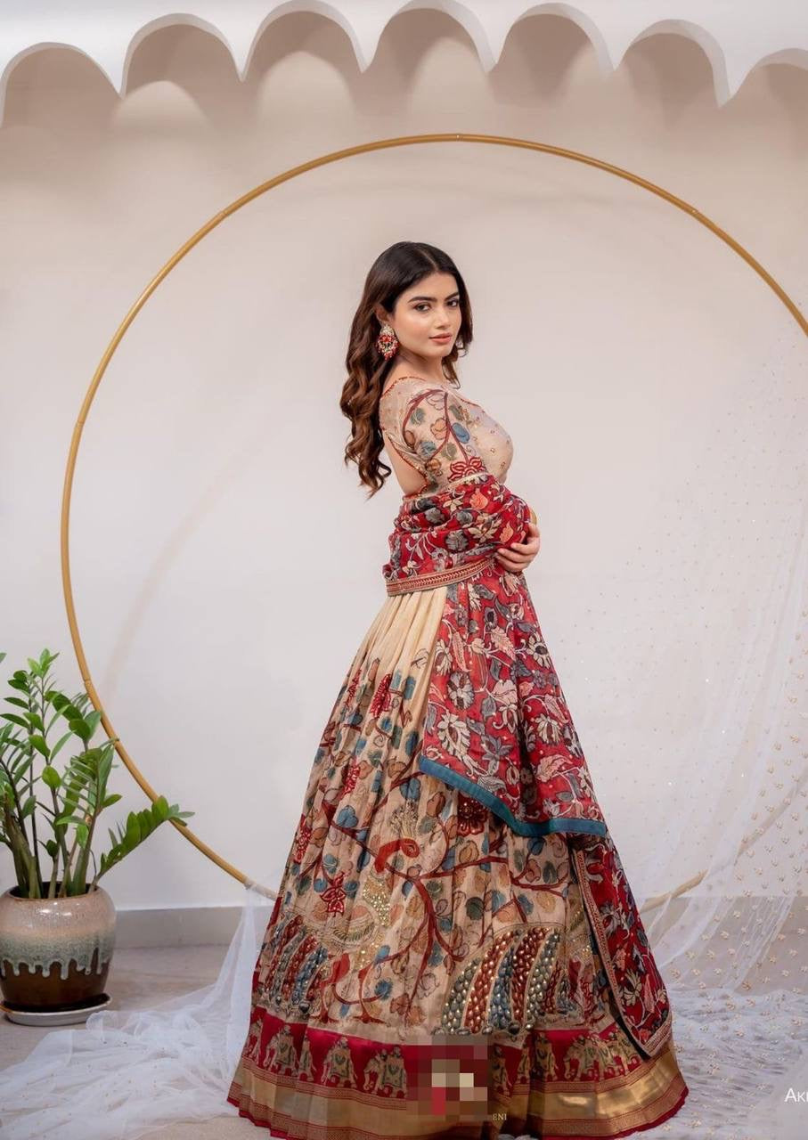 Royal Chiku Wid Multi Kalamkari Print Lehenga Choli