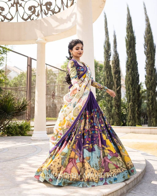 Introducing Shivtraa Lux Designer: Purple Kalamkari Printed Lehenga Choli!