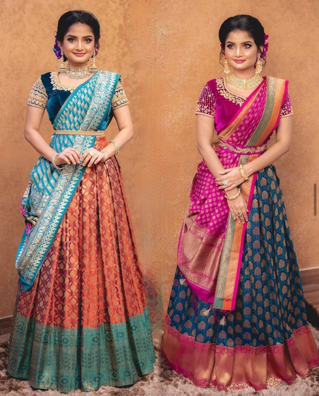 Twining Royal Colour Designer South Indian Festival Half Saree