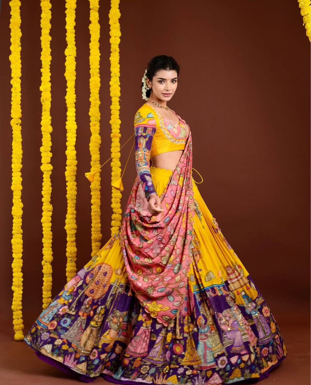 Introducing the Shivtraa Lux Kalamkari Printed Lehenga Choli!