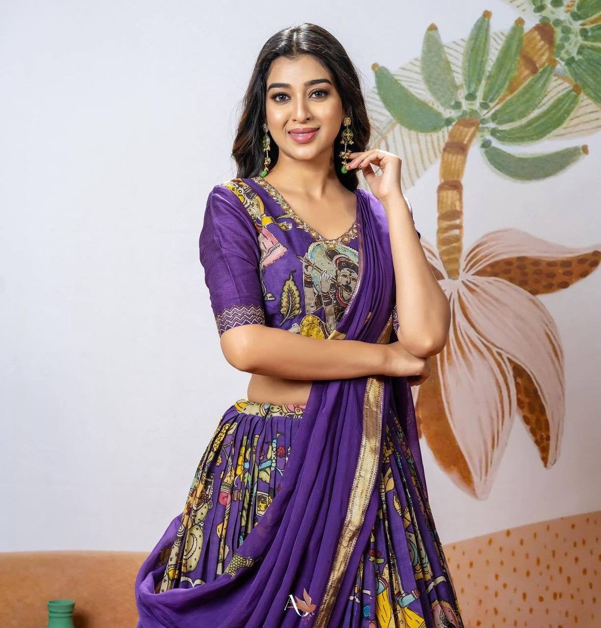 Shiny Purple Wid Multi Kalamkari Print Lehenga Choli