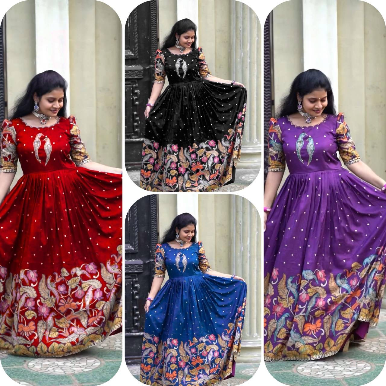 Four Different Attention Multi Kalamkari Print Festival Stunning Gown