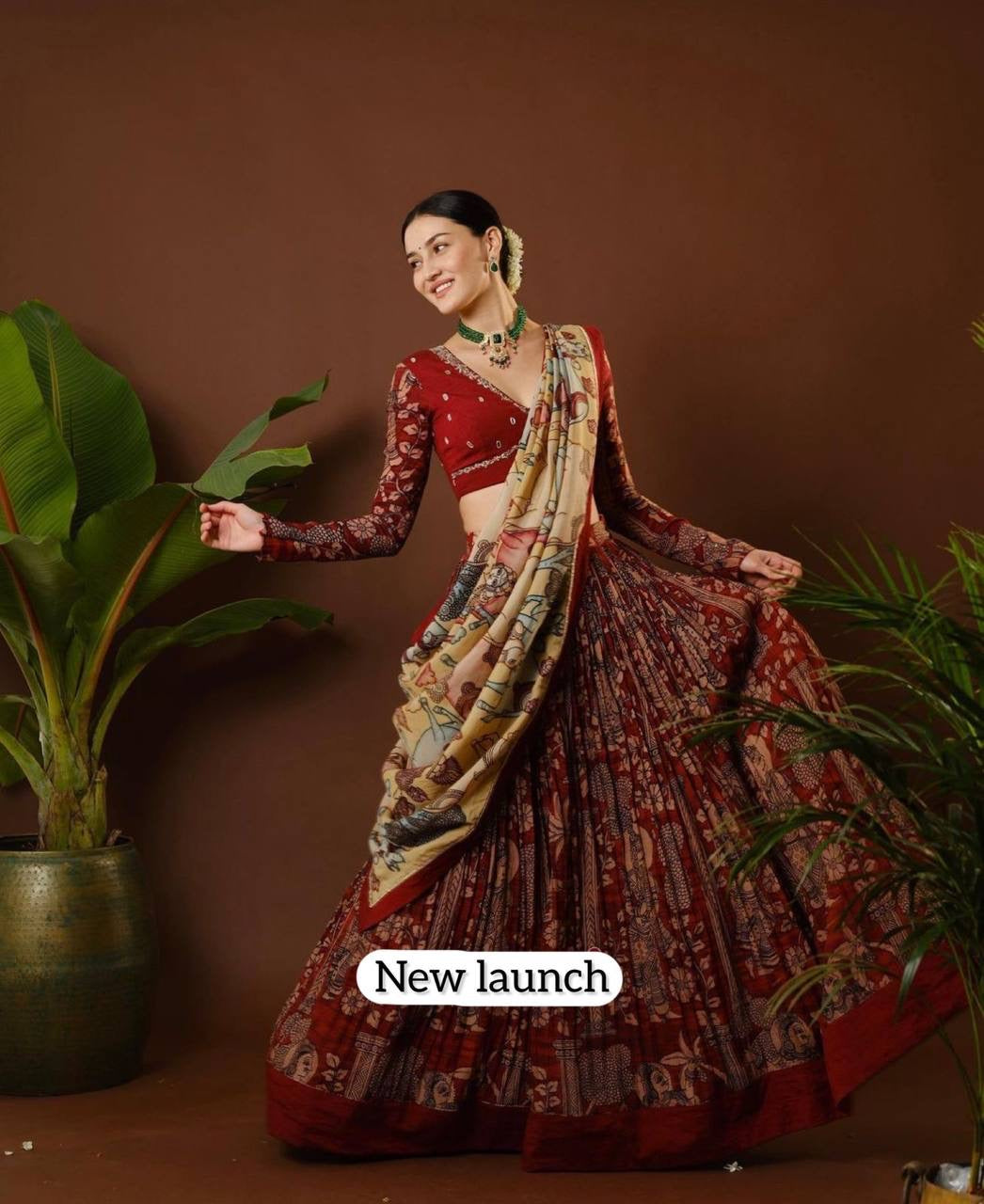 Maroon Wid Multi Kalamkari Print Lehenga Choli