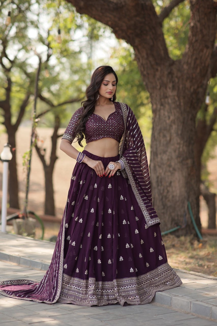 Functional Wedding & Party Designer Deep Purple Lehenga Choli