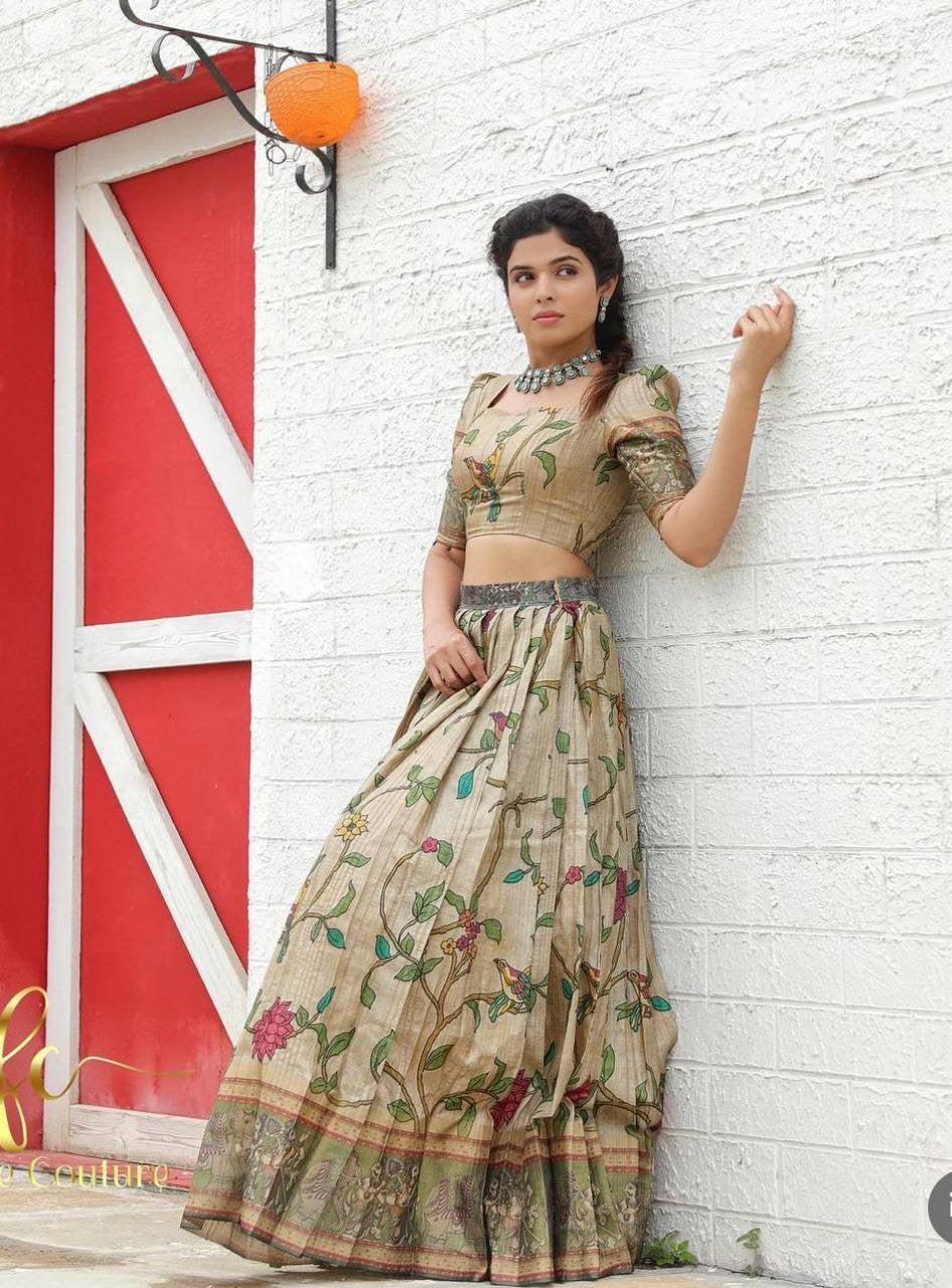 Pure Cream Wid Multi Kalamkari Print Lehenga Choli