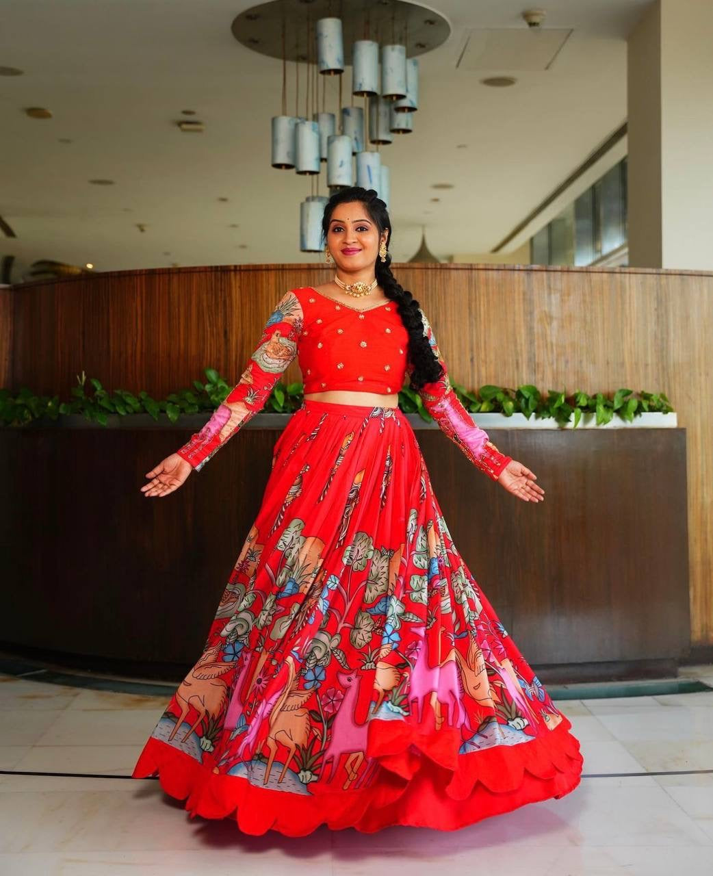 Rosy Red Multi Kalamkari Print Lehenga Choli