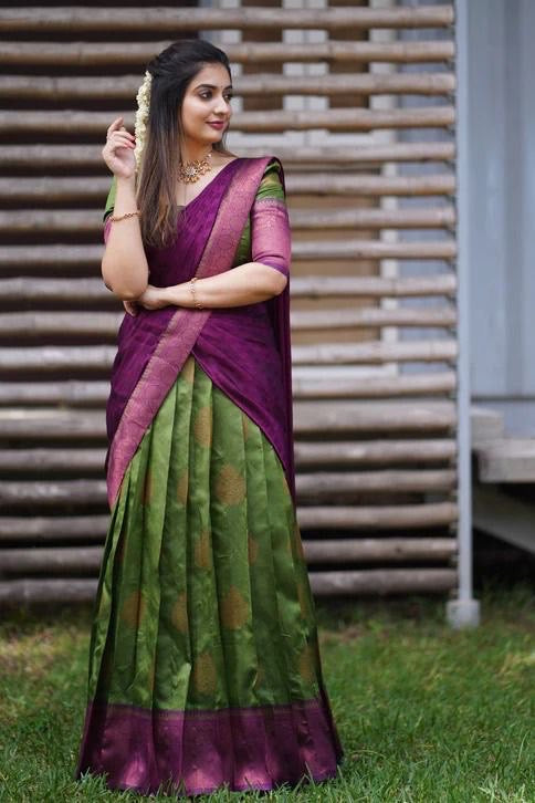 Mehandi Magenta Stunning Festival South Indian Designer Half Saree