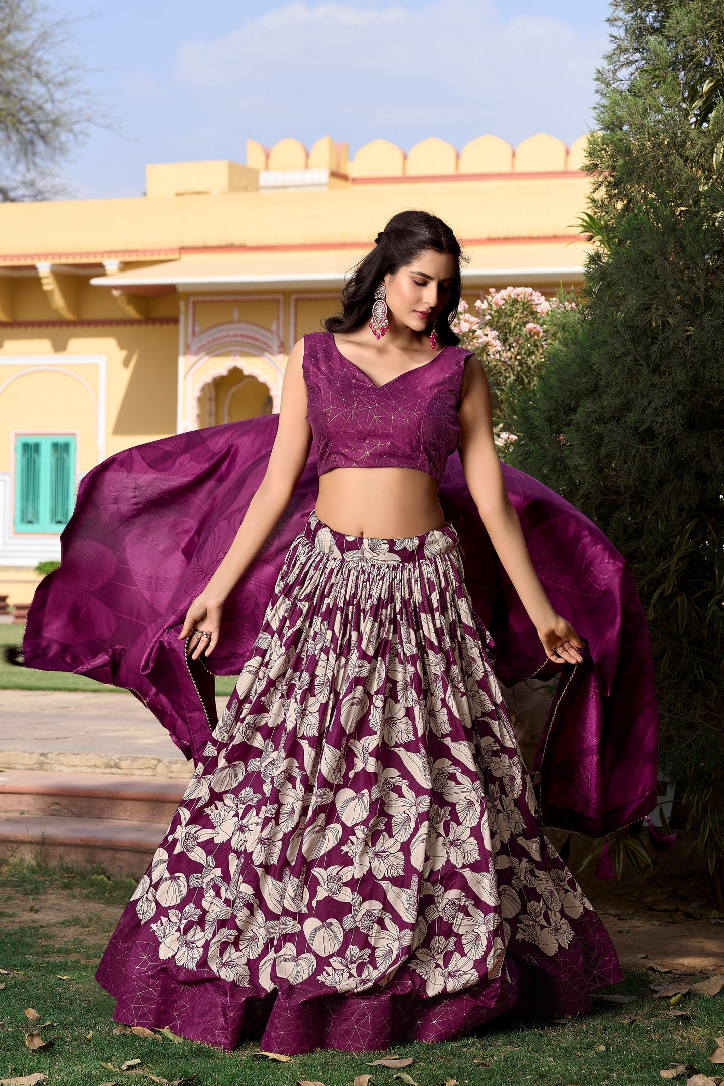 Ethnic Look Tussar Silk Printed Lehenga Choli for festive occasions