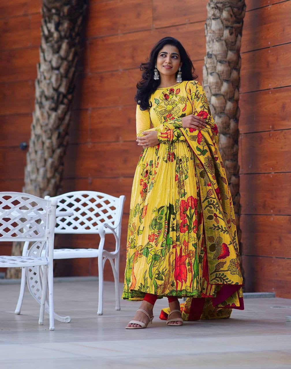 Festival Stunning Multi Kalamkari Print Gown For Special Occasion