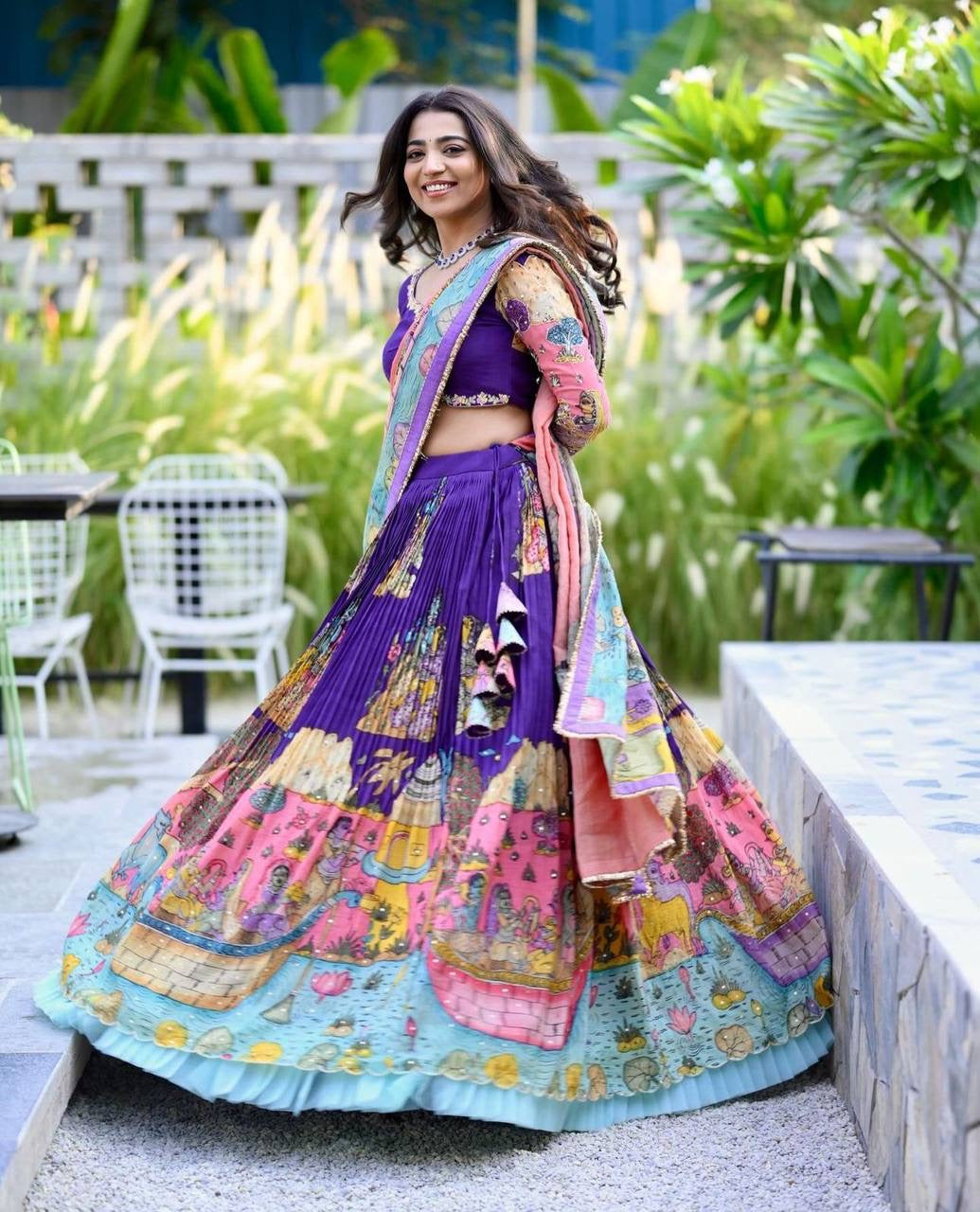 Royal Blue Wid Multi Kalamkari Print Lehenga Choli