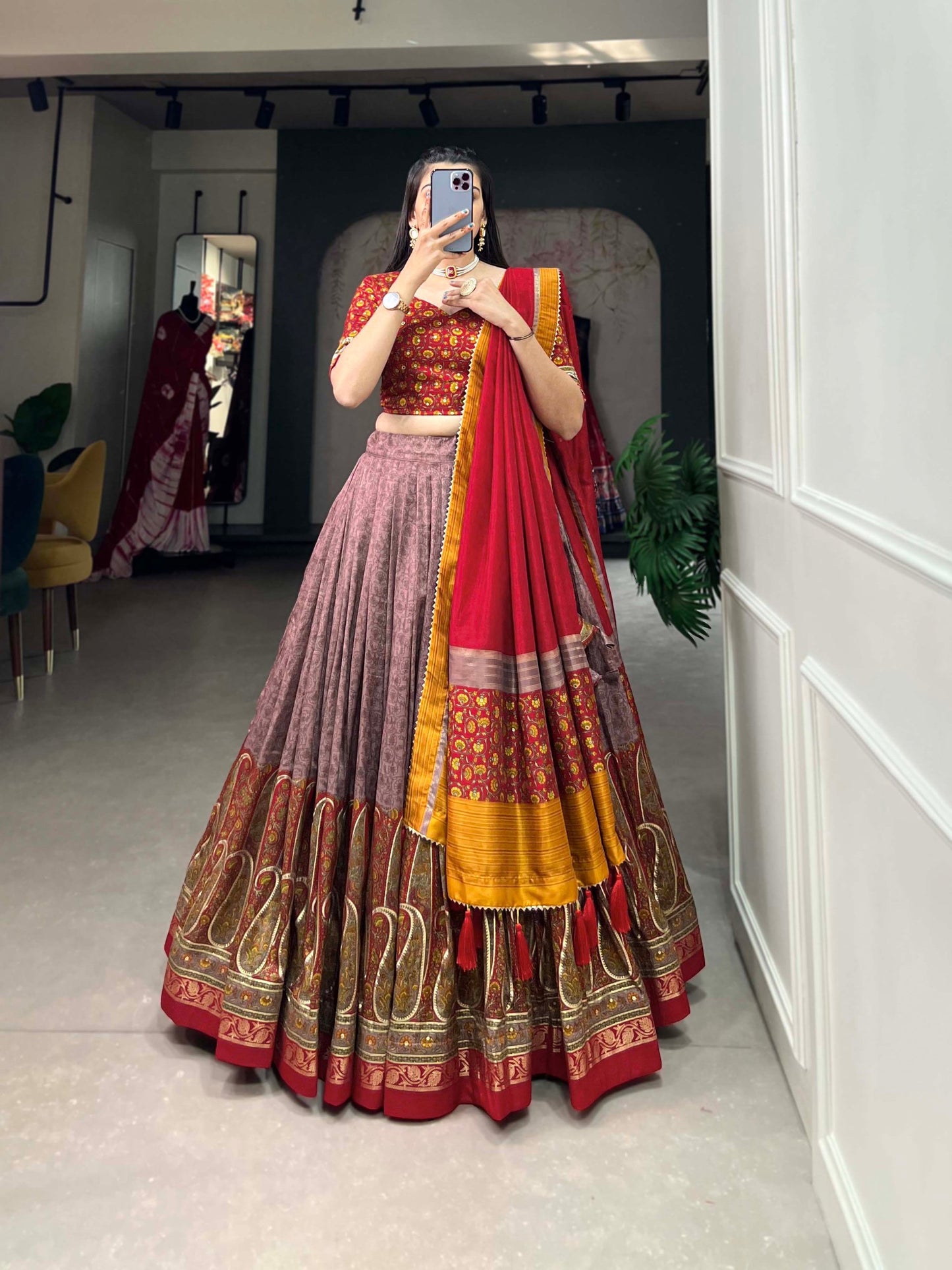 Elevate Your Ethnic Style Wid Tussar Silk Designer Lehenga Choli For Special Occasion