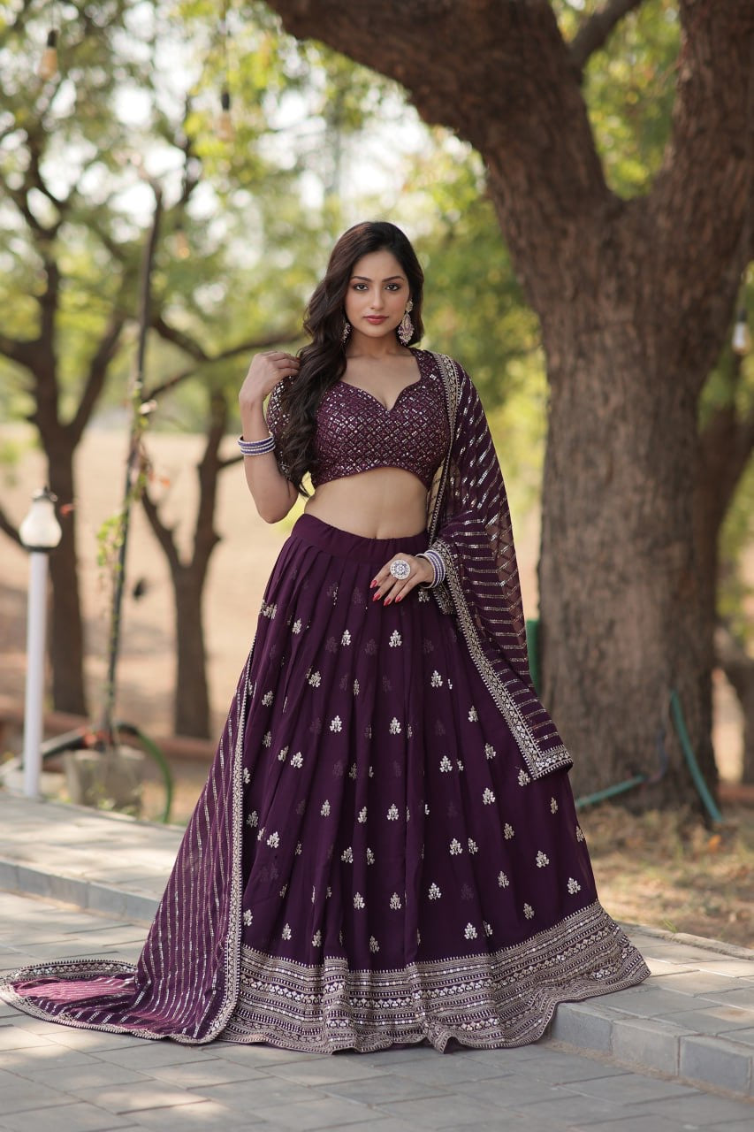 Functional Wedding & Party Designer Deep Purple Lehenga Choli