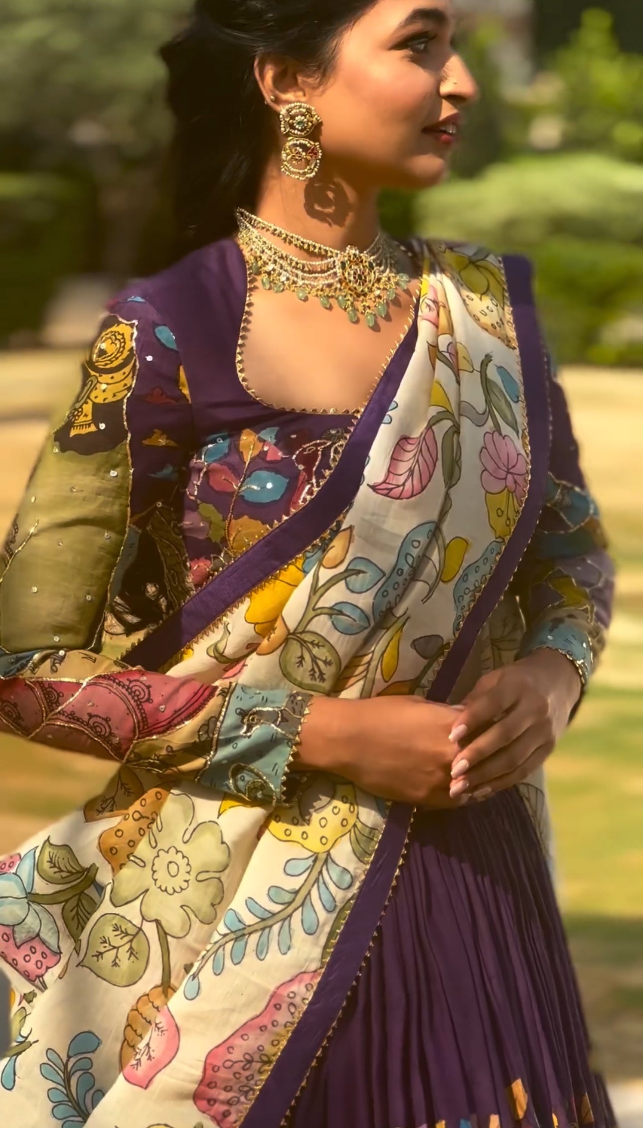 Grant Purple Wid Multi Kalamkari Print Lehenga Choli