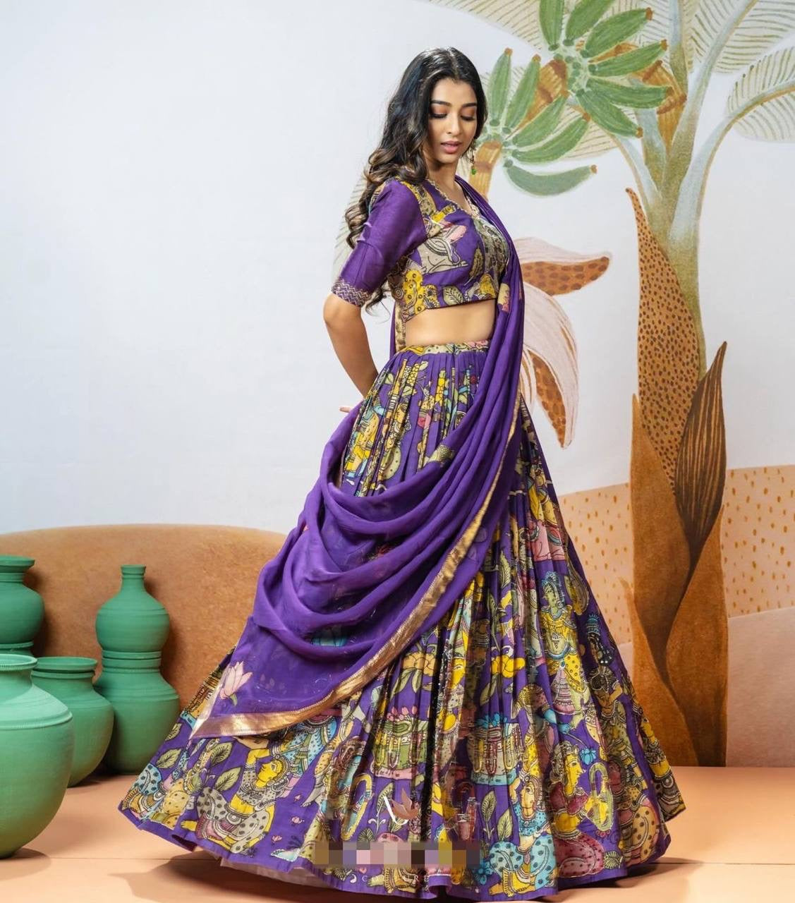 Shiny Purple Wid Multi Kalamkari Print Lehenga Choli