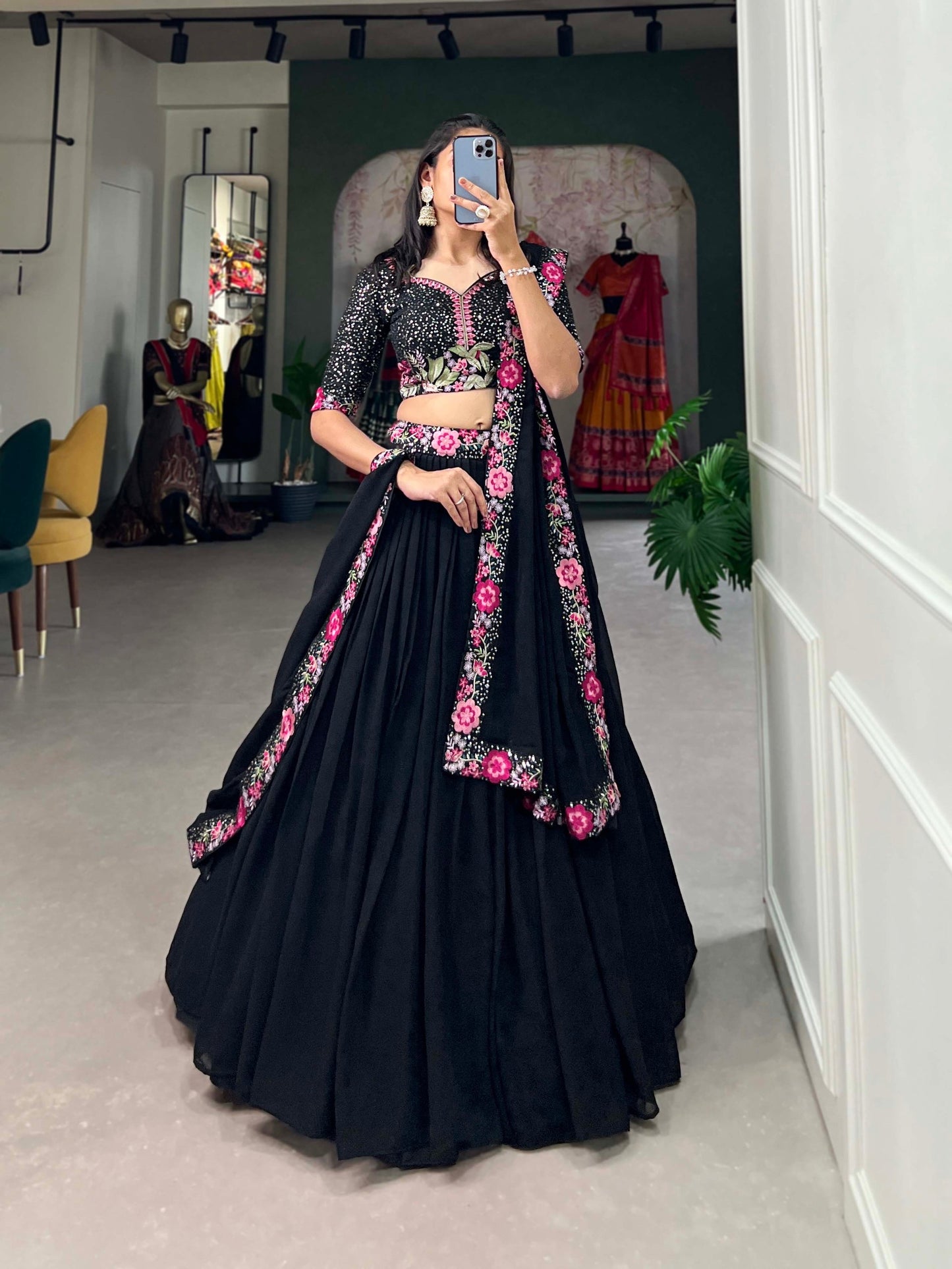 Georgette Adorned With Sequins and Delicate Embroidery Works Lehenga Choli