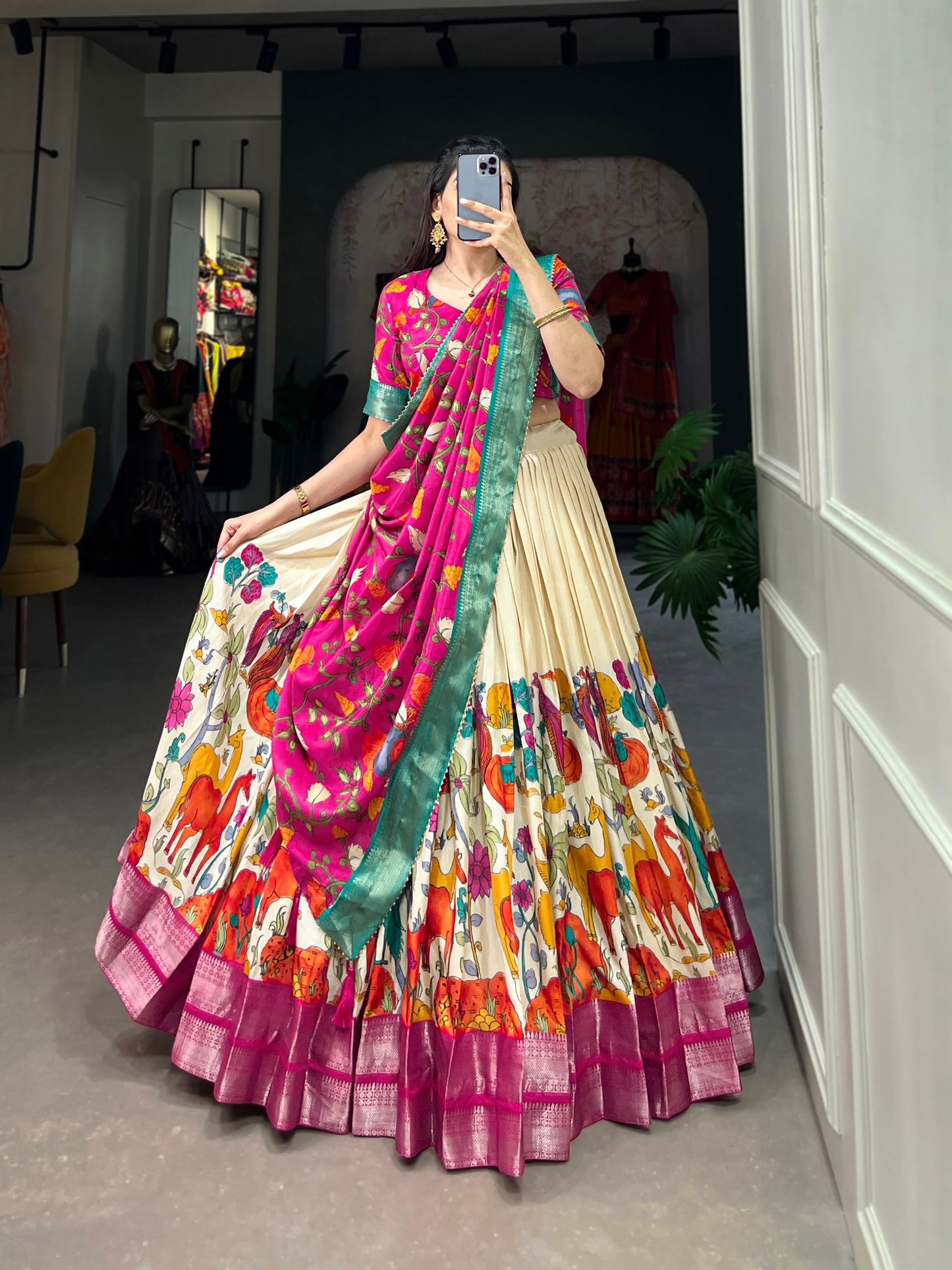 Akansha Kalamkari Dola Silk Charming Lehenga Choli